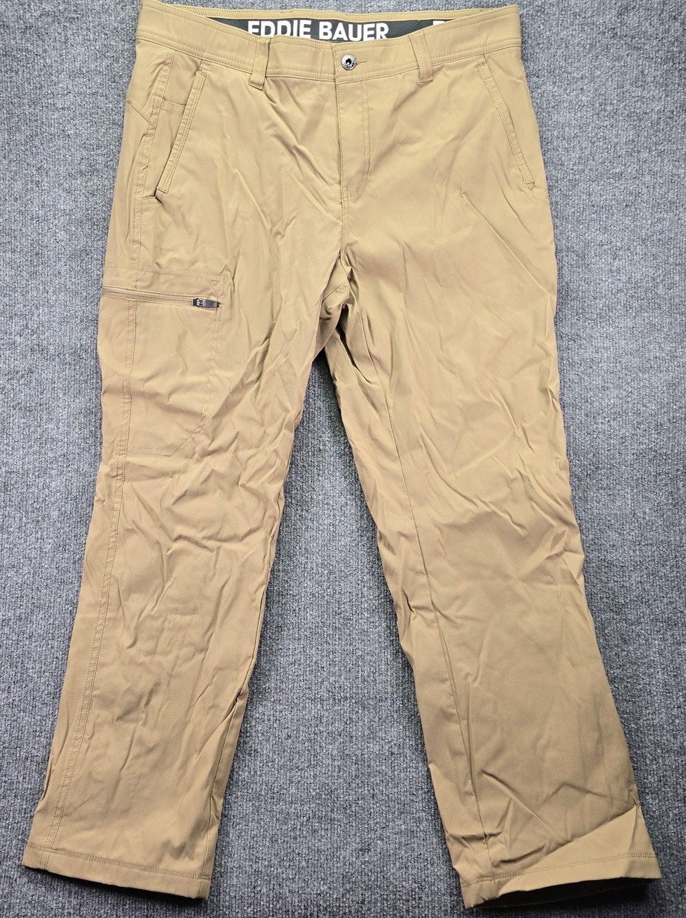Eddie Bauer Rainier Pants Mens 36x30 (36x29) Khaki Fleece Lined Outdoor Stretch